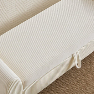 English Elm 57 Inch Corduroy Upholstered Storage Bench with Rubberwood Legs for Bedroom Entryway Beige W1097P510005