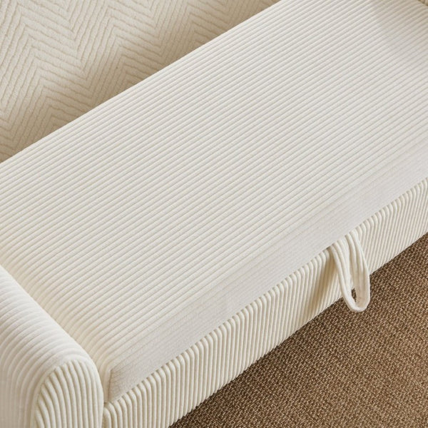 English Elm 57 Inch Corduroy Upholstered Storage Bench with Rubberwood Legs for Bedroom Entryway Beige W1097P510005
