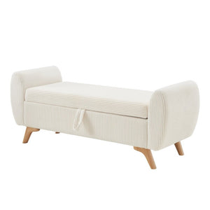 English Elm 57 Inch Corduroy Upholstered Storage Bench with Rubberwood Legs for Bedroom Entryway Beige W1097P510005