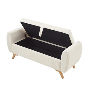 English Elm 57 Inch Corduroy Upholstered Storage Bench with Rubberwood Legs for Bedroom Entryway Beige W1097P510005