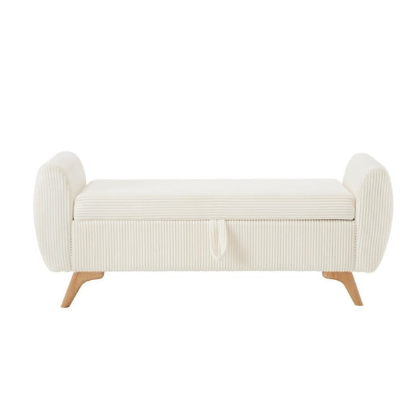 English Elm 57 Inch Corduroy Upholstered Storage Bench with Rubberwood Legs for Bedroom Entryway Beige W1097P510005