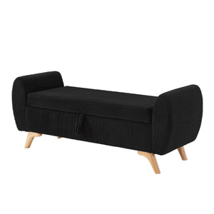 English Elm 57 Inch Corduroy Upholstered Storage Bench with Rubberwood Legs for Bedroom Entryway Black W1097P510006