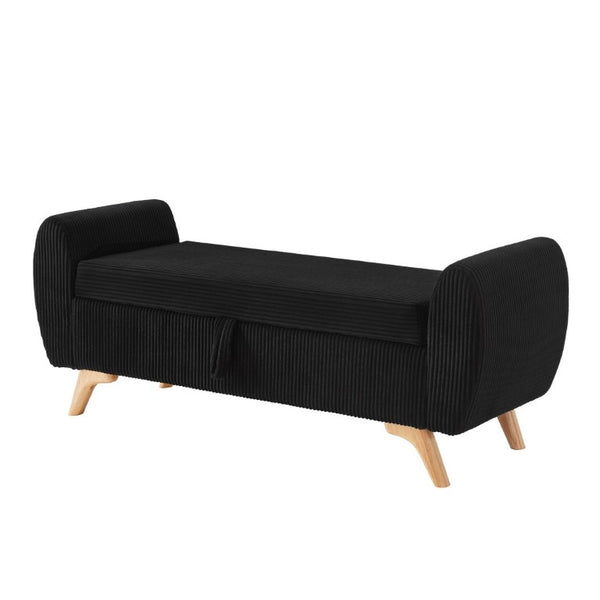 English Elm 57 Inch Corduroy Upholstered Storage Bench with Rubberwood Legs for Bedroom Entryway Black W1097P510006