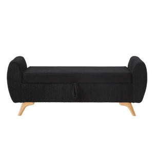 English Elm 57 Inch Corduroy Upholstered Storage Bench with Rubberwood Legs for Bedroom Entryway Black W1097P510006