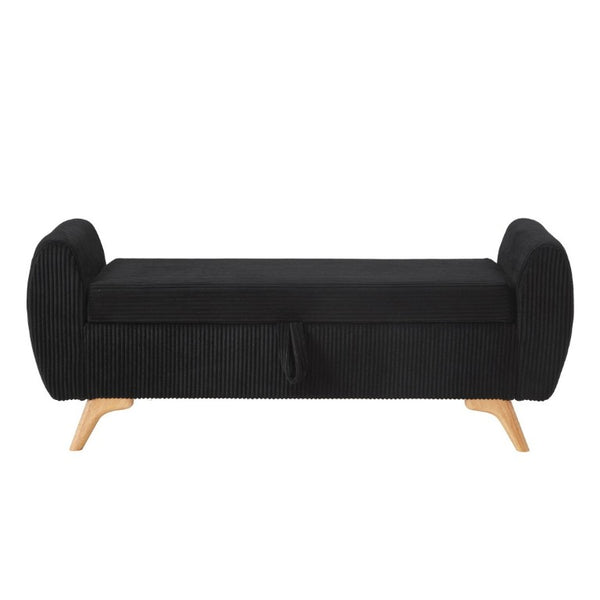 English Elm 57 Inch Corduroy Upholstered Storage Bench with Rubberwood Legs for Bedroom Entryway Black W1097P510006