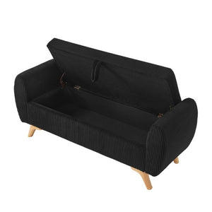 English Elm 57 Inch Corduroy Upholstered Storage Bench with Rubberwood Legs for Bedroom Entryway Black W1097P510006
