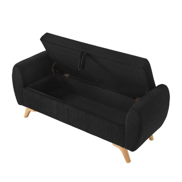 English Elm 57 Inch Corduroy Upholstered Storage Bench with Rubberwood Legs for Bedroom Entryway Black W1097P510006