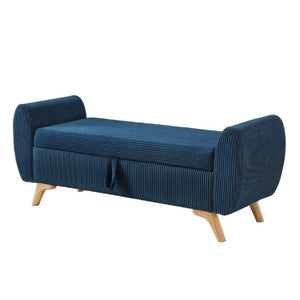 English Elm 57 Inch Corduroy Upholstered Storage Bench with Rubberwood Legs for Bedroom Entryway Blue W1097P510007