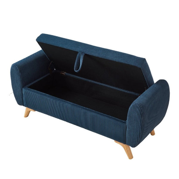 English Elm 57 Inch Corduroy Upholstered Storage Bench with Rubberwood Legs for Bedroom Entryway Blue W1097P510007