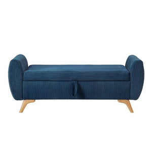 English Elm 57 Inch Corduroy Upholstered Storage Bench with Rubberwood Legs for Bedroom Entryway Blue W1097P510007
