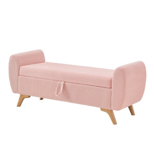 English Elm 57 Inch Corduroy Upholstered Storage Bench with Rubberwood Legs for Bedroom Entryway Pink W1097P510008