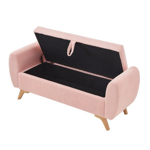 English Elm 57 Inch Corduroy Upholstered Storage Bench with Rubberwood Legs for Bedroom Entryway Pink W1097P510008