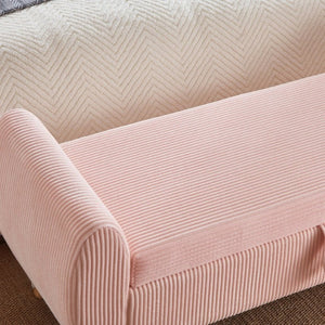 English Elm 57 Inch Corduroy Upholstered Storage Bench with Rubberwood Legs for Bedroom Entryway Pink W1097P510008
