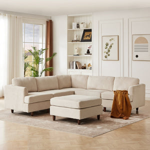 English Elm Modern Corduroy Modular Sectional Sofa Six Seat Sleeper with Free Combination Design Beige W1097S00166