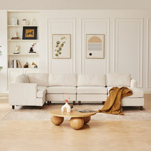 English Elm Modern Corduroy Modular Sectional Sofa Six Seat Sleeper with Free Combination Design Beige W1097S00166