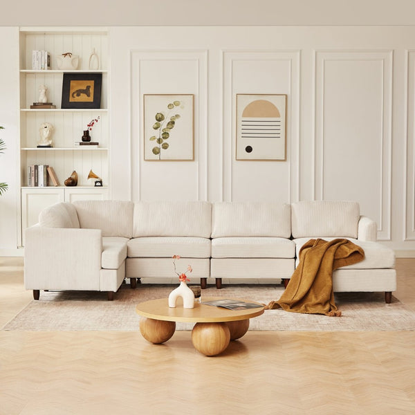 English Elm Modern Corduroy Modular Sectional Sofa Six Seat Sleeper with Free Combination Design Beige W1097S00166