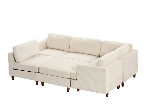 English Elm Modern Corduroy Modular Sectional Sofa Six Seat Sleeper with Free Combination Design Beige W1097S00166