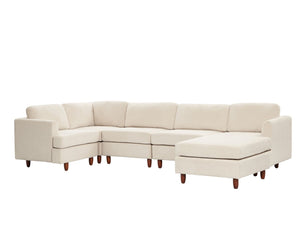 English Elm Modern Corduroy Modular Sectional Sofa Six Seat Sleeper with Free Combination Design Beige W1097S00166