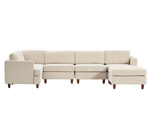 English Elm Modern Corduroy Modular Sectional Sofa Six Seat Sleeper with Free Combination Design Beige W1097S00166