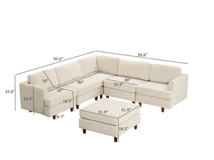 English Elm Modern Corduroy Modular Sectional Sofa Six Seat Sleeper with Free Combination Design Beige W1097S00166