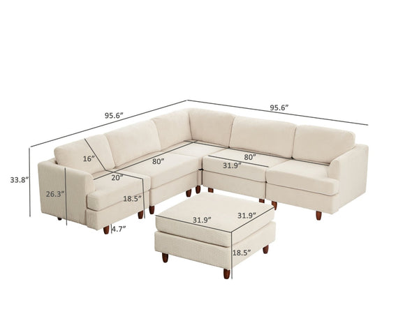English Elm Modern Corduroy Modular Sectional Sofa Six Seat Sleeper with Free Combination Design Beige W1097S00166