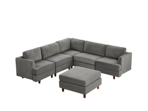 English Elm Modern Corduroy Modular Sectional Sofa Six Seat Sleeper with Free Combination Design Grey W1097S00167