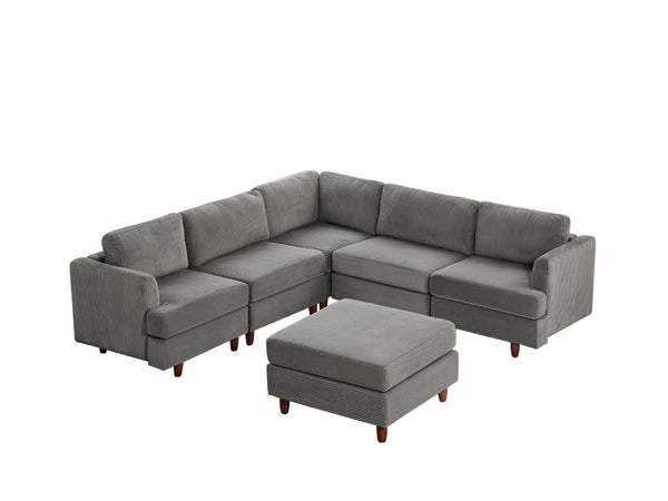 English Elm Modern Corduroy Modular Sectional Sofa Six Seat Sleeper with Free Combination Design Grey W1097S00167