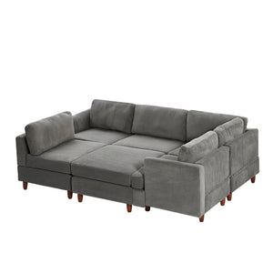English Elm Modern Corduroy Modular Sectional Sofa Six Seat Sleeper with Free Combination Design Grey W1097S00167