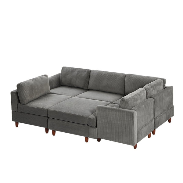 English Elm Modern Corduroy Modular Sectional Sofa Six Seat Sleeper with Free Combination Design Grey W1097S00167
