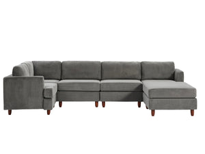English Elm Modern Corduroy Modular Sectional Sofa Six Seat Sleeper with Free Combination Design Grey W1097S00167