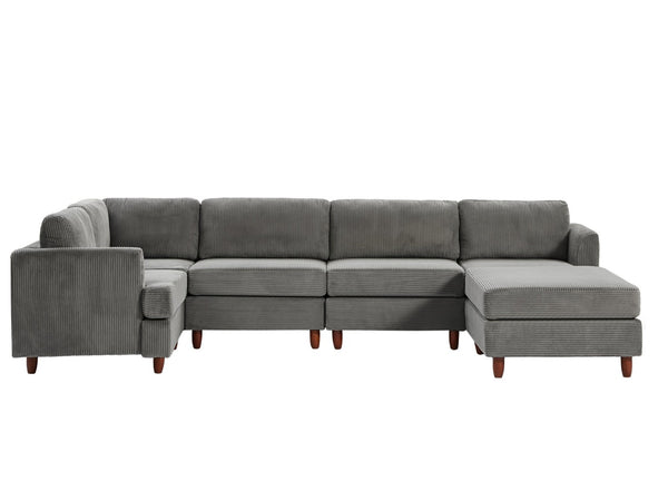 English Elm Modern Corduroy Modular Sectional Sofa Six Seat Sleeper with Free Combination Design Grey W1097S00167