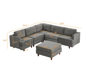 English Elm Modern Corduroy Modular Sectional Sofa Six Seat Sleeper with Free Combination Design Grey W1097S00167