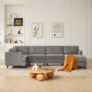 English Elm Modern Corduroy Modular Sectional Sofa Six Seat Sleeper with Free Combination Design Grey W1097S00167