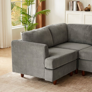 English Elm Modern Corduroy Modular Sectional Sofa Six Seat Sleeper with Free Combination Design Grey W1097S00167