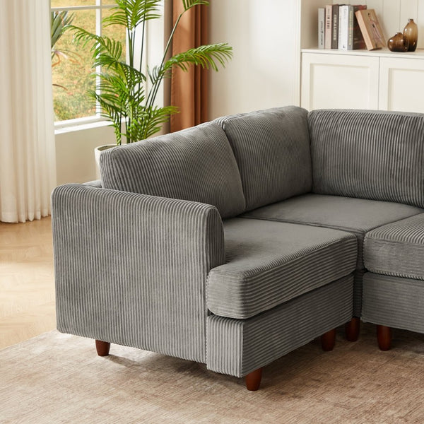 English Elm Modern Corduroy Modular Sectional Sofa Six Seat Sleeper with Free Combination Design Grey W1097S00167