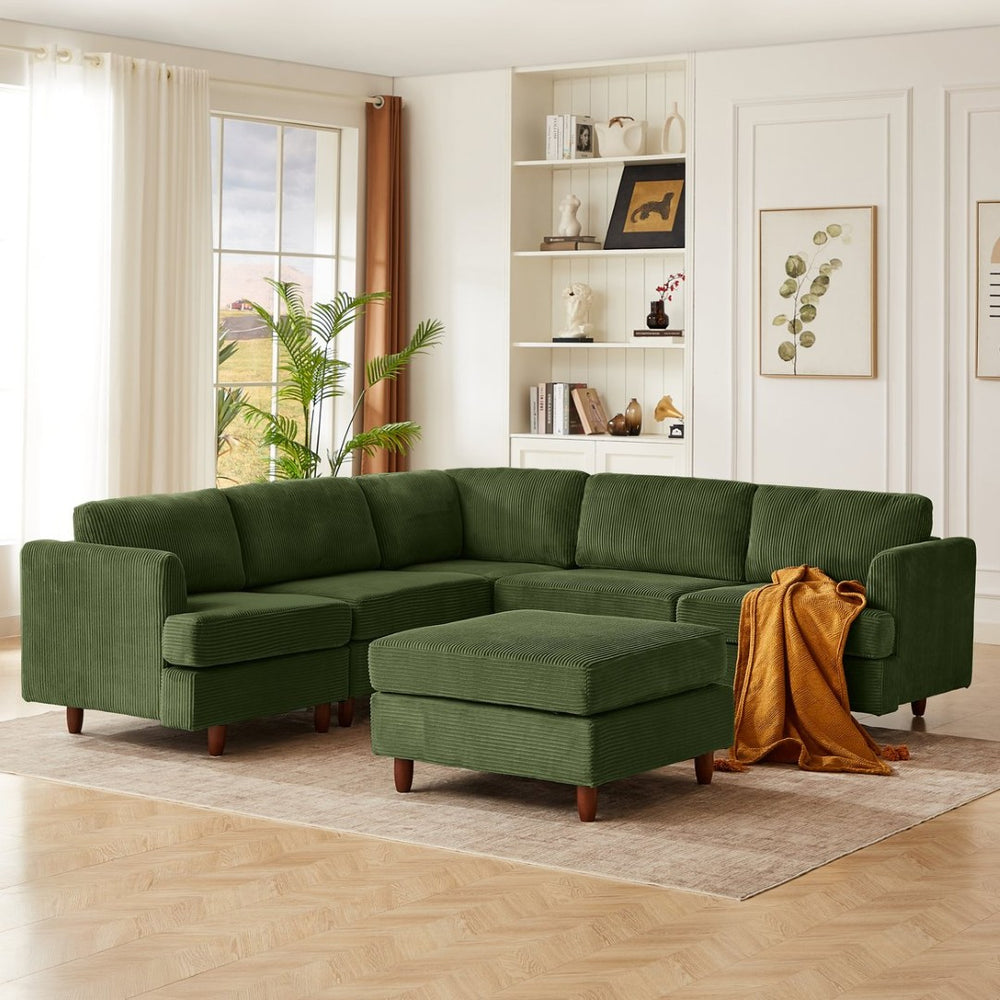English Elm Modern Corduroy Modular Sectional Sofa Six Seat Convertible Sleeper for Living Room W1097S00168