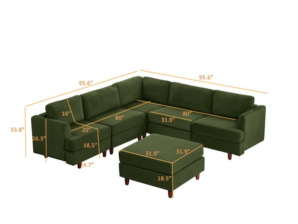 English Elm Modern Corduroy Modular Sectional Sofa Six Seat Convertible Sleeper for Living Room W1097S00168