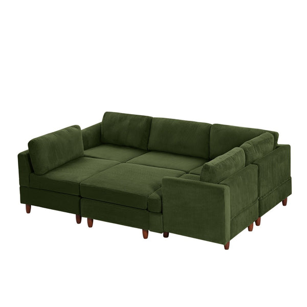 English Elm Modern Corduroy Modular Sectional Sofa Six Seat Convertible Sleeper for Living Room W1097S00168