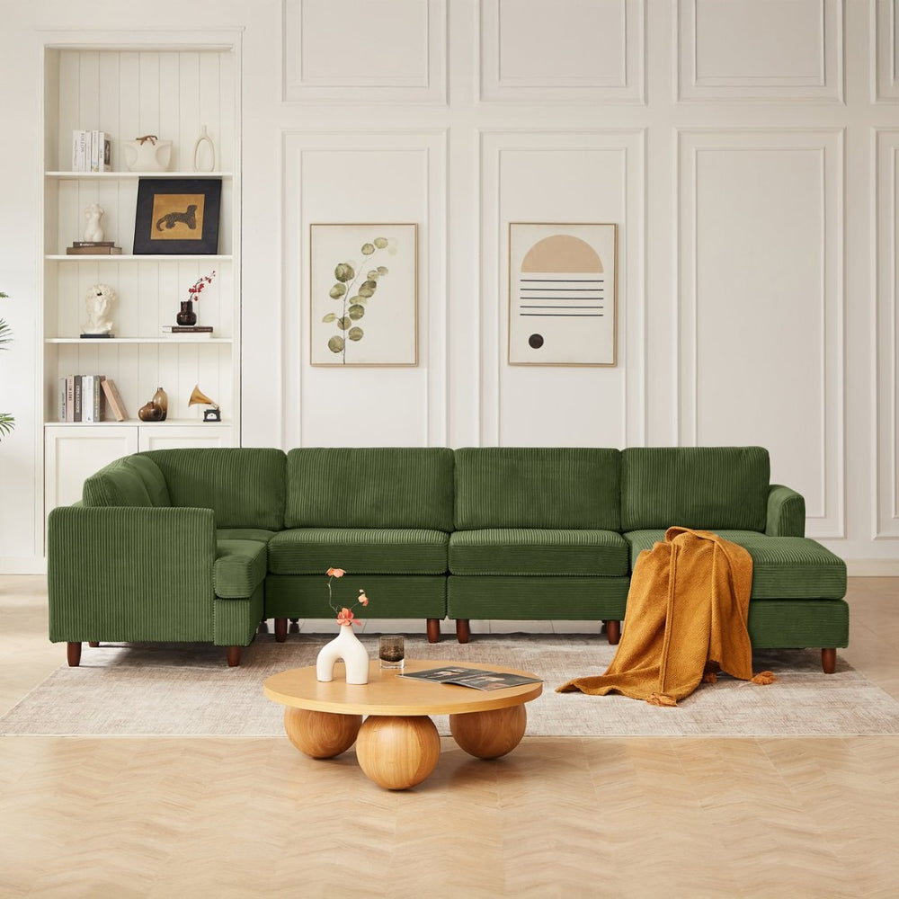 English Elm Modern Corduroy Modular Sectional Sofa Six Seat Convertible Sleeper for Living Room W1097S00168