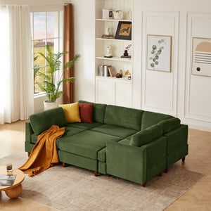 English Elm Modern Corduroy Modular Sectional Sofa Six Seat Convertible Sleeper for Living Room W1097S00168