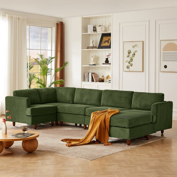 English Elm Modern Corduroy Modular Sectional Sofa Six Seat Convertible Sleeper for Living Room W1097S00168