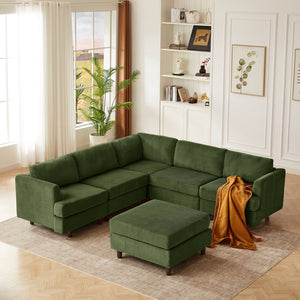 English Elm Modern Corduroy Modular Sectional Sofa Six Seat Convertible Sleeper for Living Room W1097S00168