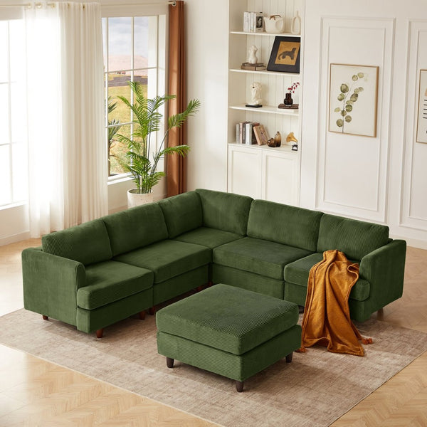 English Elm Modern Corduroy Modular Sectional Sofa Six Seat Convertible Sleeper for Living Room W1097S00168