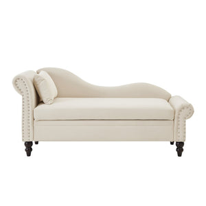 English Elm 64.5'' Velvet Chaise Lounge with Hidden Storage Nailhead Trim and Lumbar Pillow Support Beige W1097S00293
