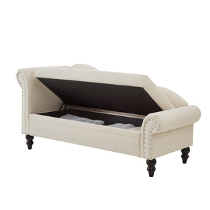 English Elm 64.5'' Velvet Chaise Lounge with Hidden Storage Nailhead Trim and Lumbar Pillow Support Beige W1097S00293