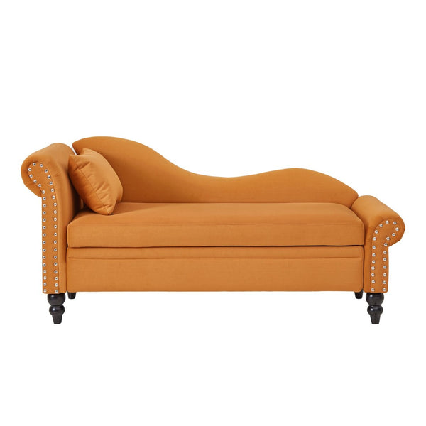 English Elm 64.5'' Velvet Chaise Lounge with Hidden Storage Nailhead Trim and Lumbar Pillow Support Earthy Yellow W1097S00295