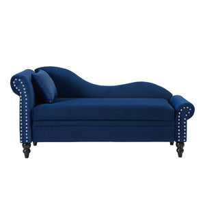 English Elm 64.5'' Velvet Chaise Lounge with Hidden Storage Nailhead Trim and Lumbar Pillow Support Navy Blue W1097S00296