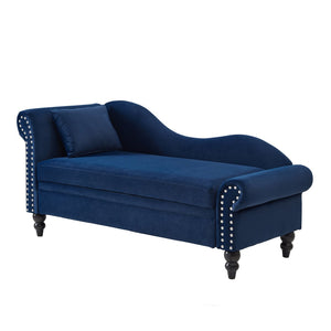 English Elm 64.5'' Velvet Chaise Lounge with Hidden Storage Nailhead Trim and Lumbar Pillow Support Navy Blue W1097S00296