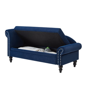 English Elm 64.5'' Velvet Chaise Lounge with Hidden Storage Nailhead Trim and Lumbar Pillow Support Navy Blue W1097S00296
