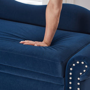English Elm 64.5'' Velvet Chaise Lounge with Hidden Storage Nailhead Trim and Lumbar Pillow Support Navy Blue W1097S00296